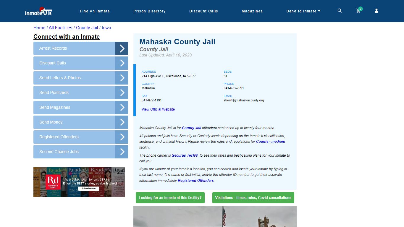 Mahaska County Jail - Inmate Locator - Oskaloosa, IA