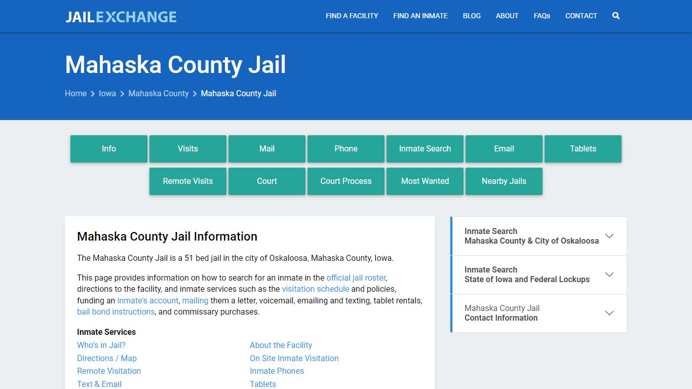Mahaska County Jail, IA Inmate Search, Information
