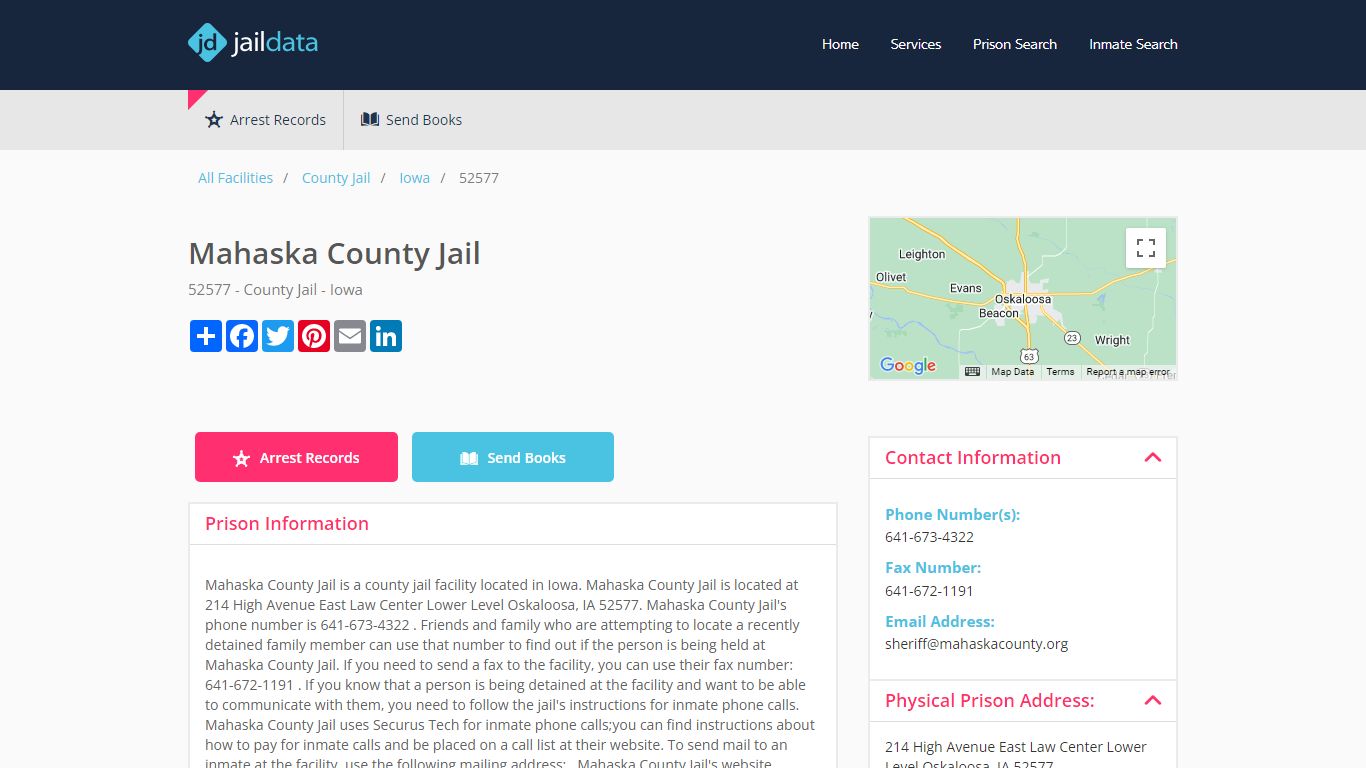 Mahaska County Jail Inmate Search and Prisoner Info - Iowa, IA